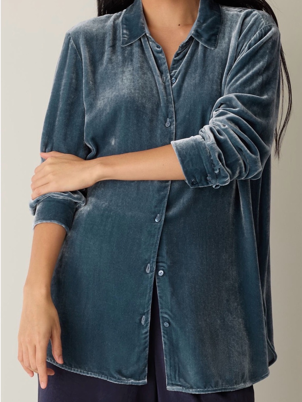 Eileen Fisher Slate Blue Velvet Blouse